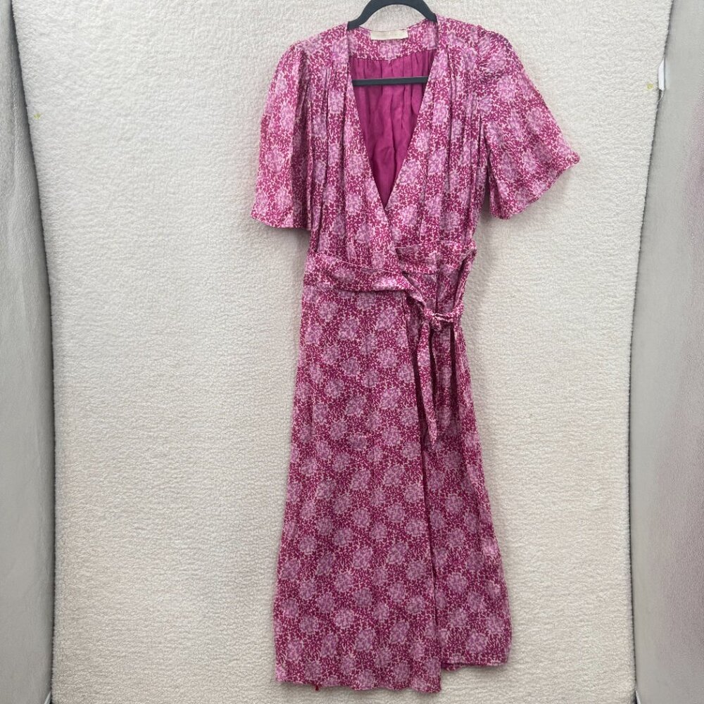 VANESSA BRUNO Taslima Printed Wrap Dress Flutter sleeves Pink purple Size 34 XS